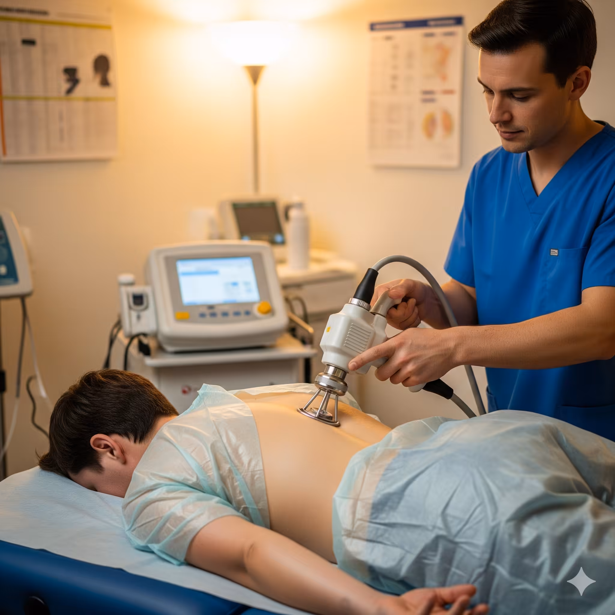 Onda d'urto, terapista che effettua onda d'urto focalizzata